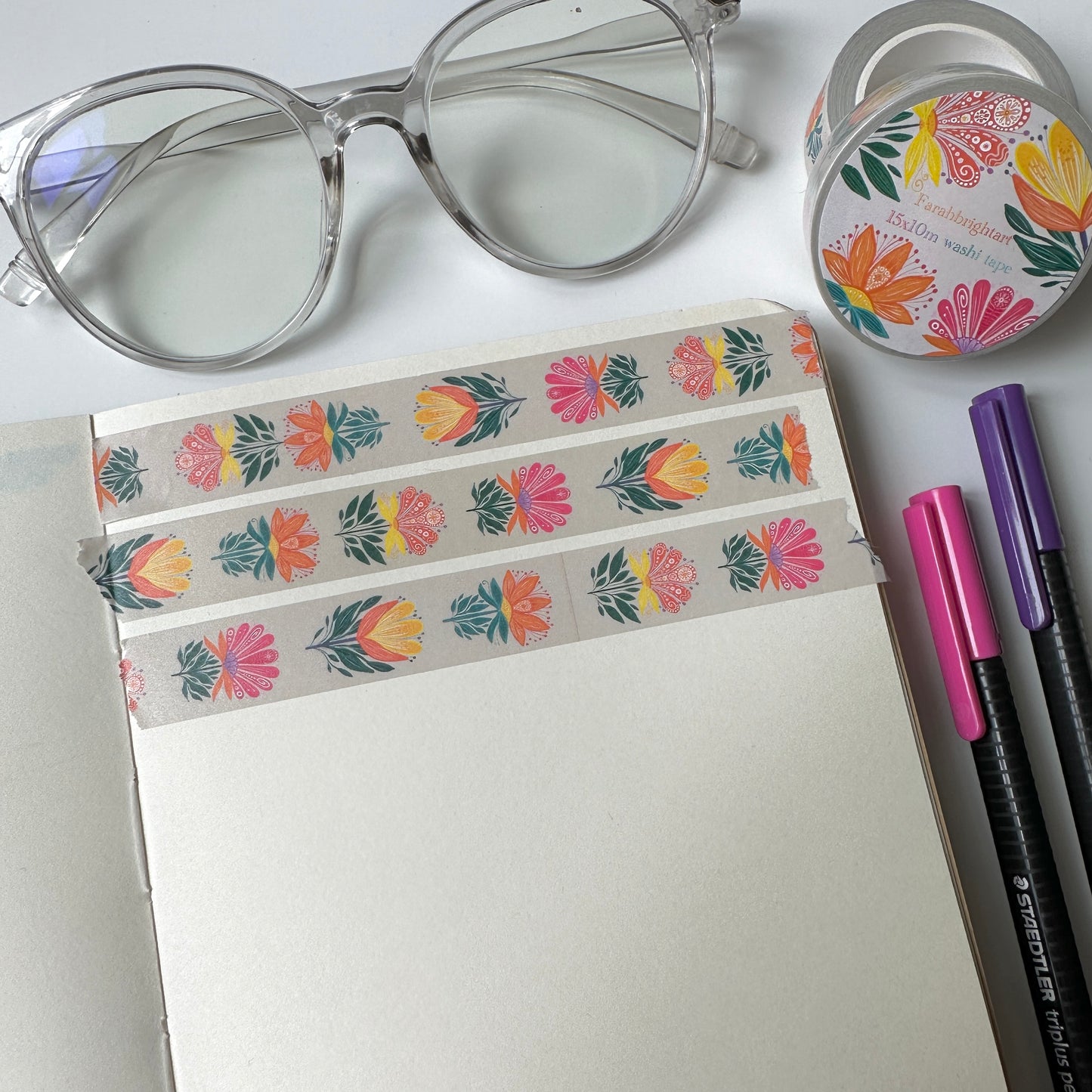 Abstract Floral Washi Tape - Mandala Sunflower Pattern (15mm)