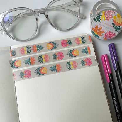 Abstract Floral Washi Tape - Mandala Sunflower Pattern (15mm)