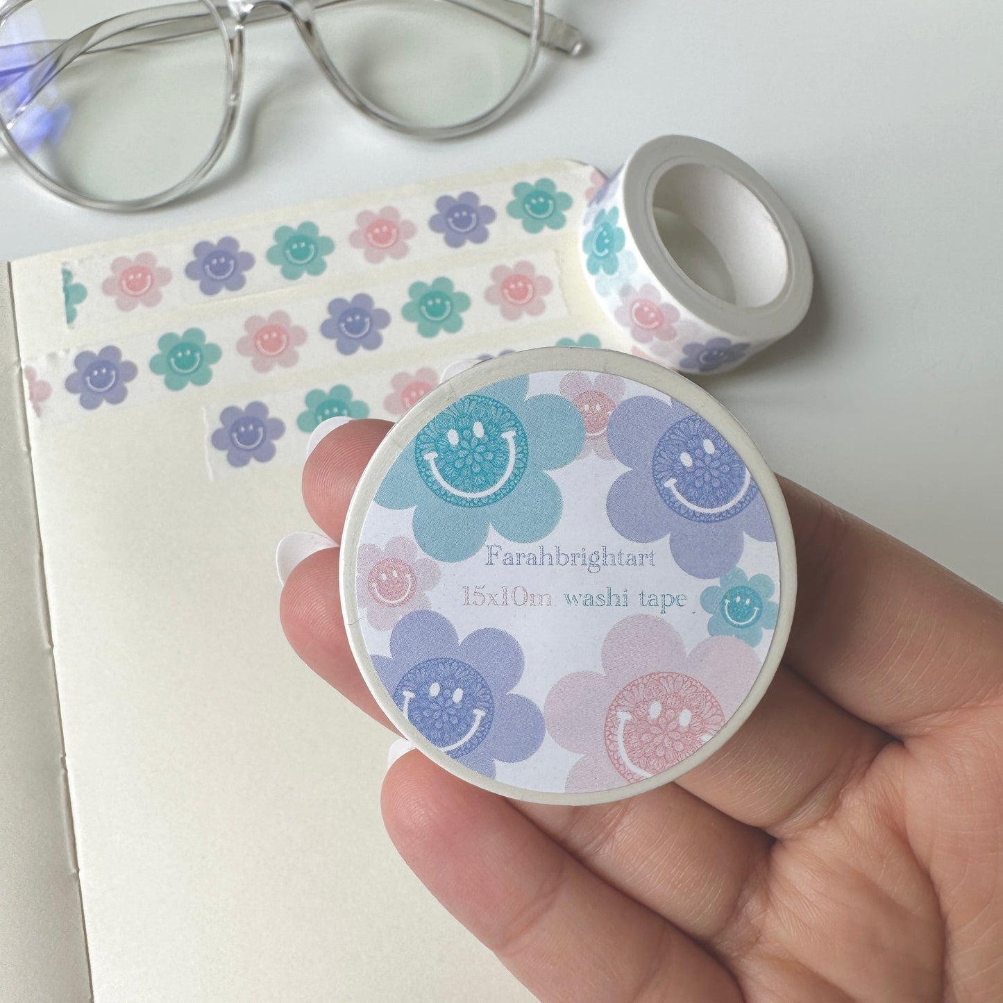 Smiley Mandala Flower Washi Tape - 15mm