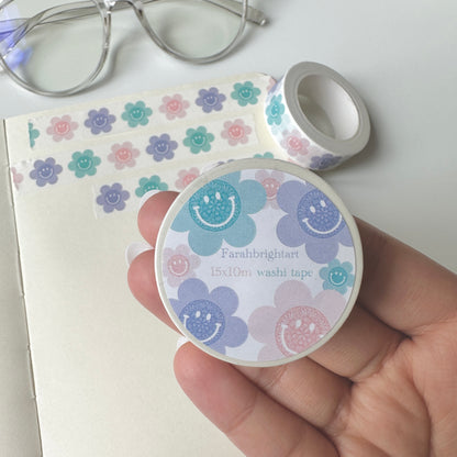 Smiley Mandala Flower Washi Tape - 15mm
