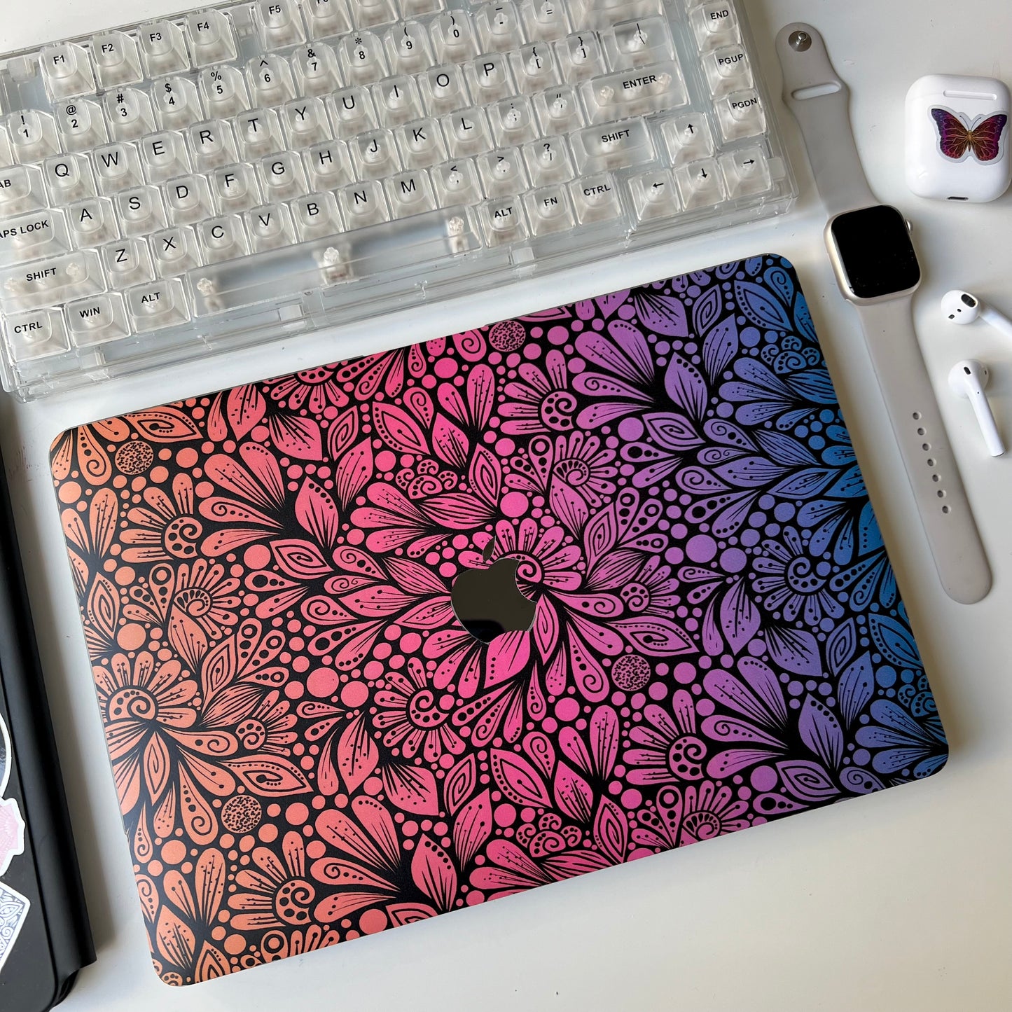 Zentangle Laptop Skin – Floral Laptop Decal, Waterproof Sticker