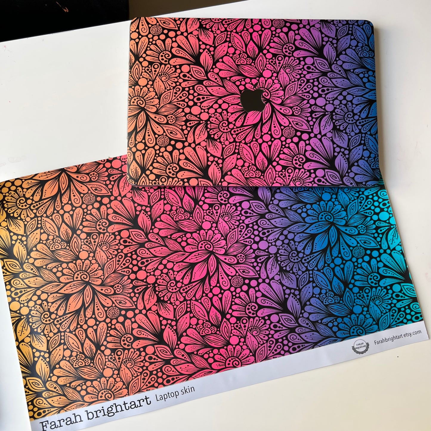 Zentangle Laptop Skin – Floral Laptop Decal, Waterproof Sticker