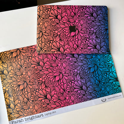 Zentangle Laptop Skin – Floral Laptop Decal, Waterproof Sticker