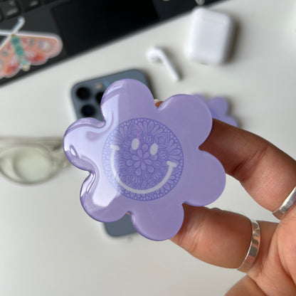 Flower smiley mandala phone grip