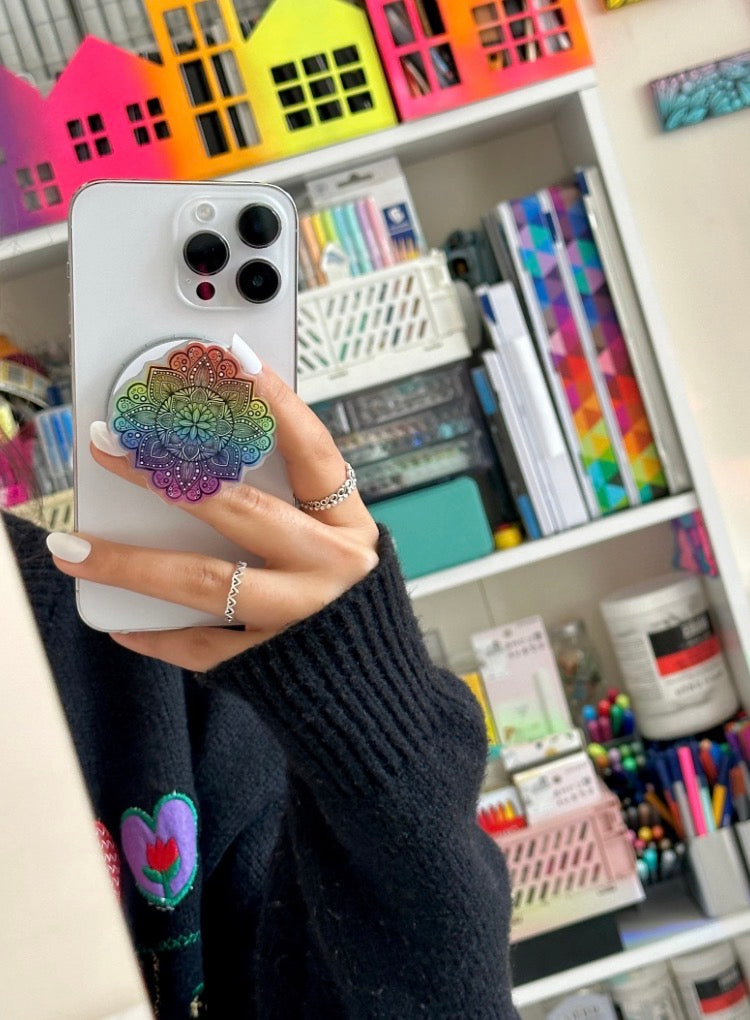 rainbow mandala magnetic phone grip