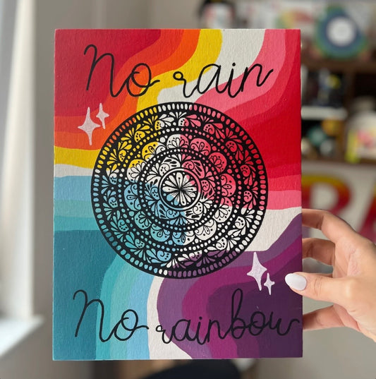 No rain no rainbow wooden canvas