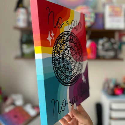 No rain no rainbow wooden canvas