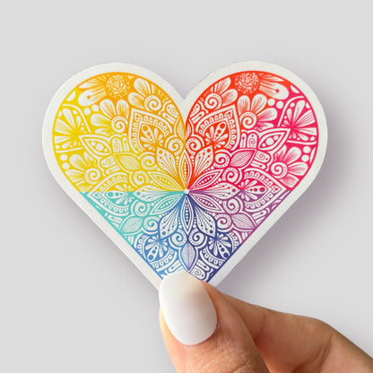 Rainbow mandala heart magnet