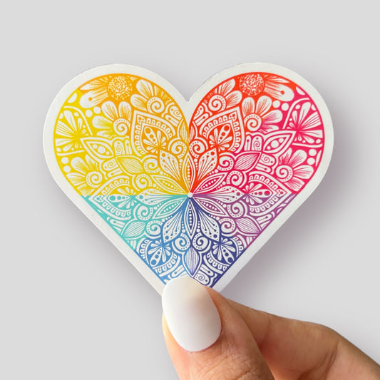 Rainbow mandala heart magnet