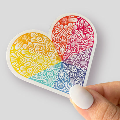 Rainbow mandala heart magnet