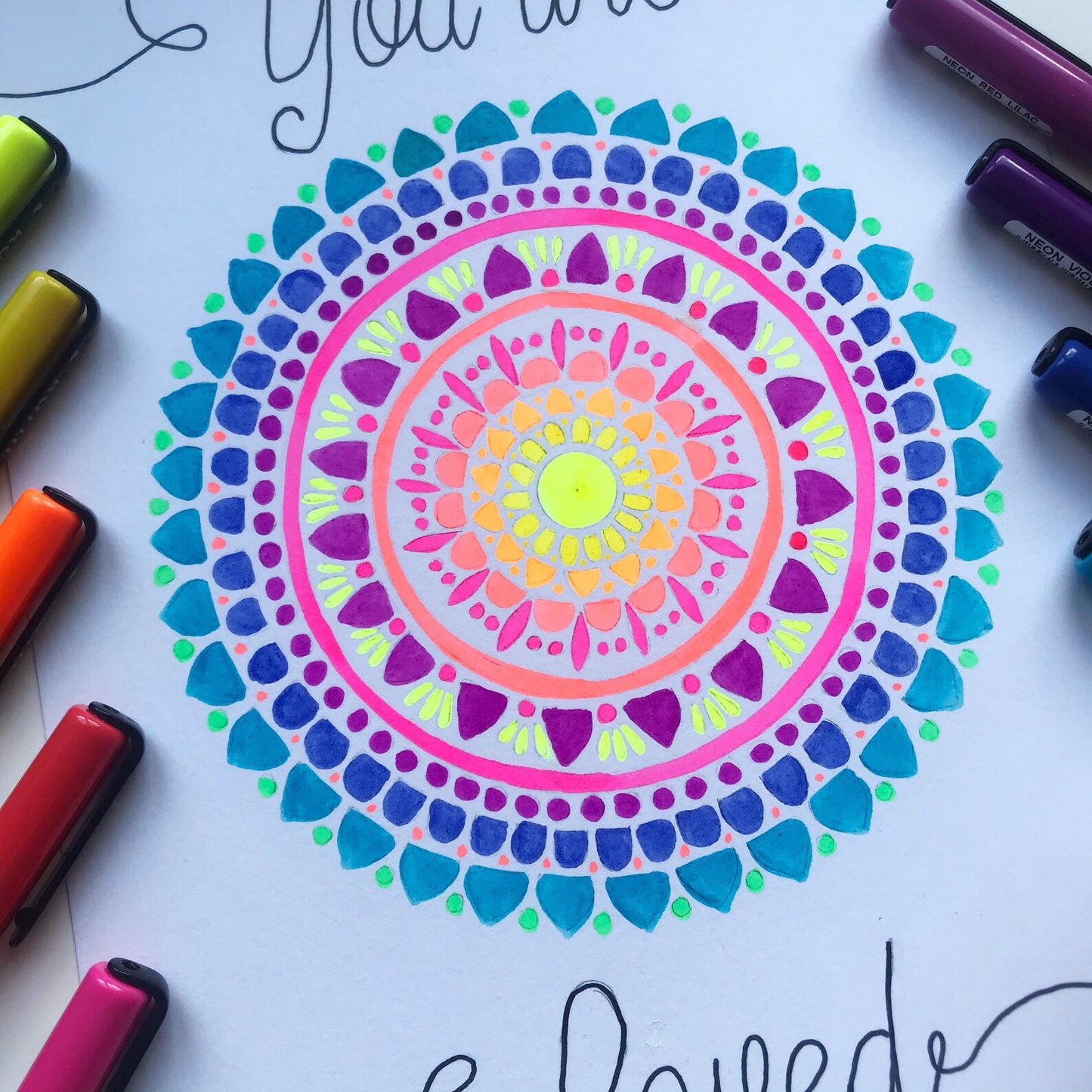 You are loved - neon mandala - neon art - quote artwork- wall decor