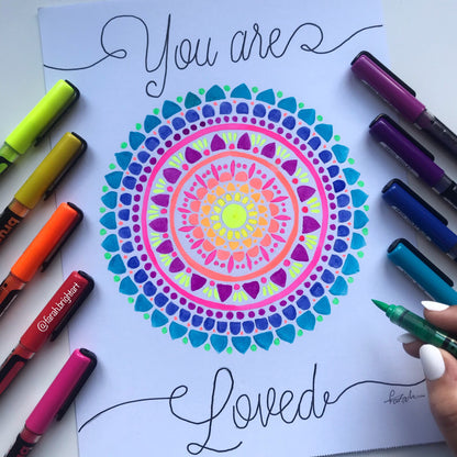 You are loved - neon mandala - neon art - quote artwork- wall decor