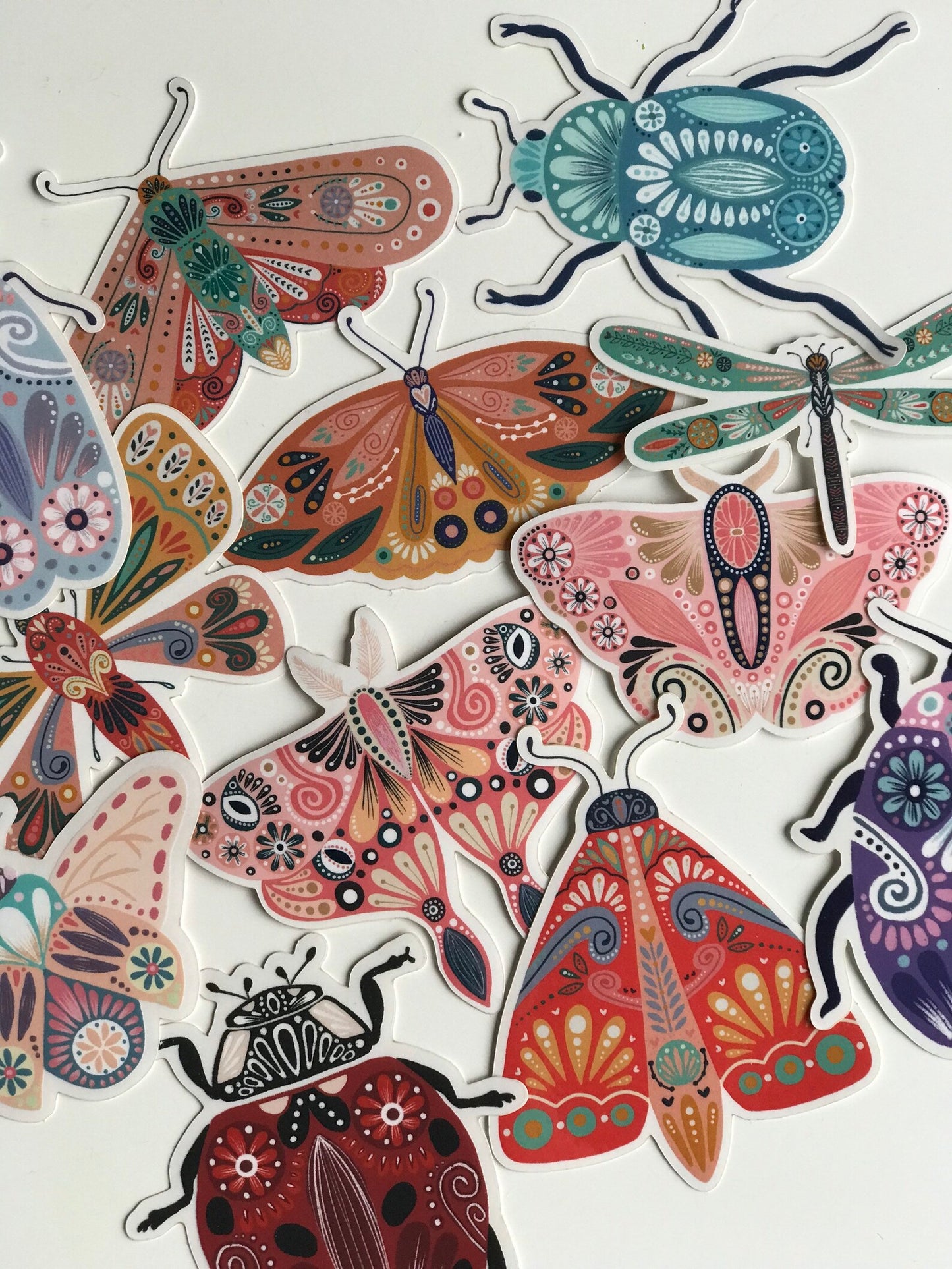 Handmade Illustrated Insect Sticker Pack, Waterproof Set of 12