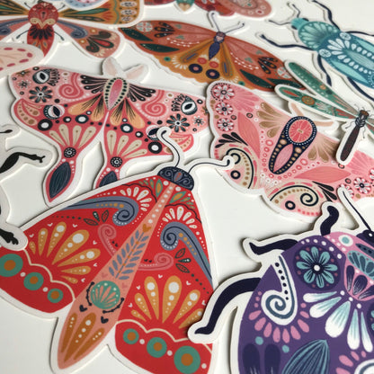 Handmade Illustrated Insect Sticker Pack, Waterproof Set of 12