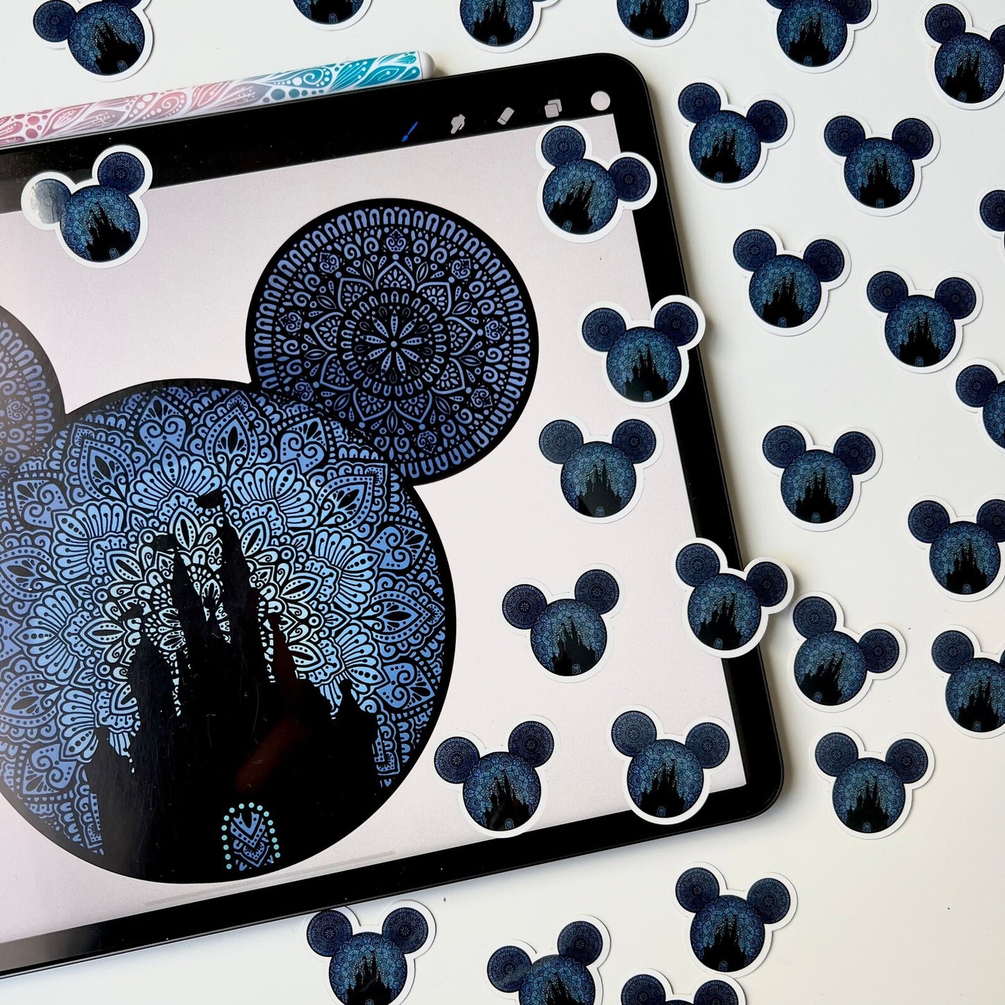 Mickey Mouse Head Waterproof Sticker - Castle Silhouette