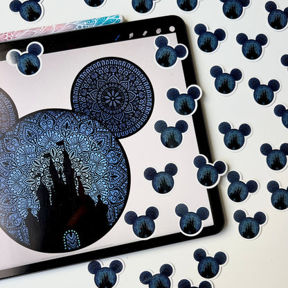Mickey Mouse Head Waterproof Sticker - Castle Silhouette