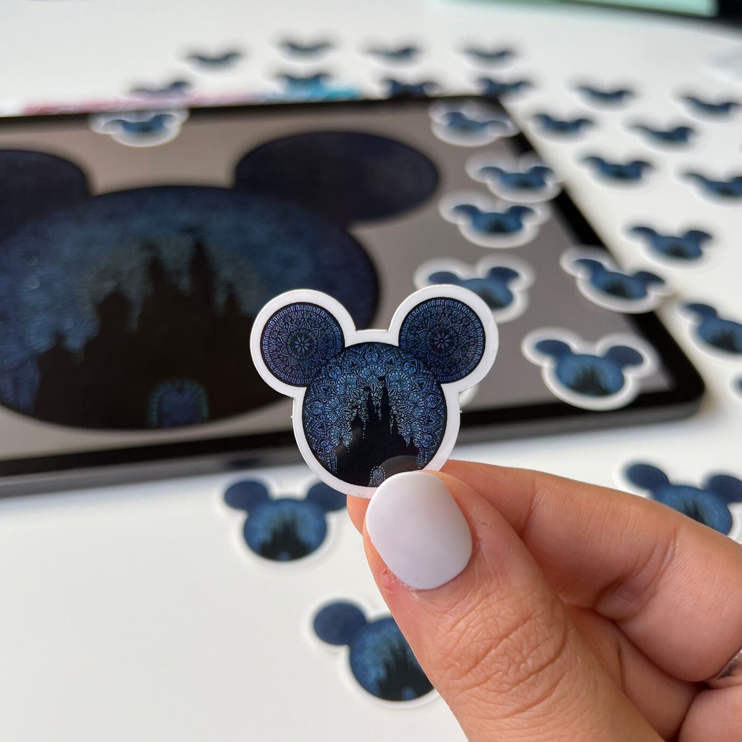 Mickey Mouse Head Waterproof Sticker - Castle Silhouette