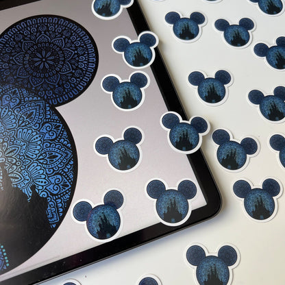 Mickey Mouse Head Waterproof Sticker - Castle Silhouette