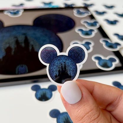 Mickey Mouse Head Waterproof Sticker - Castle Silhouette