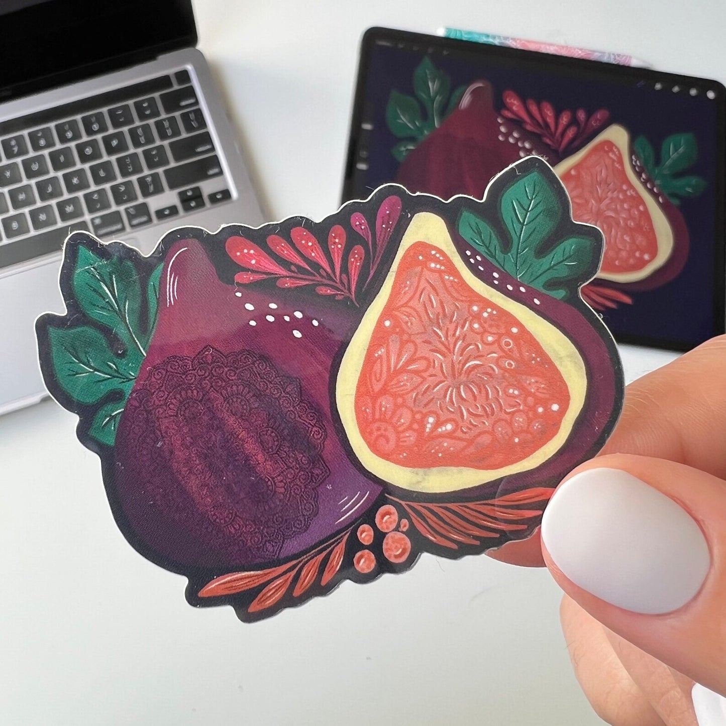 Mandala Fig fruit sticker - waterproof sticker