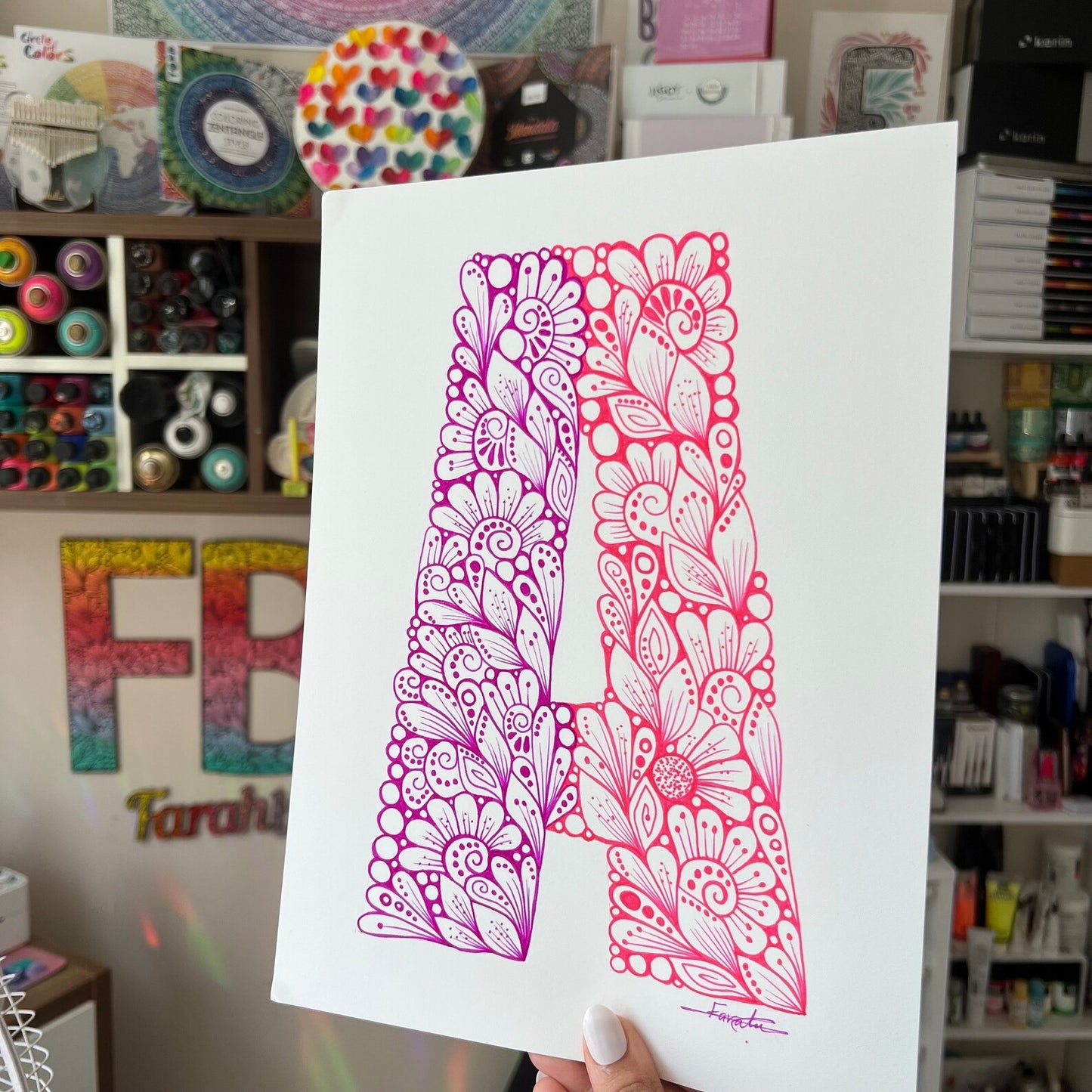 Zentangle A letter - wall decor - original drawing