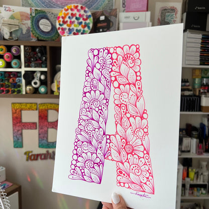 Zentangle A letter - wall decor - original drawing