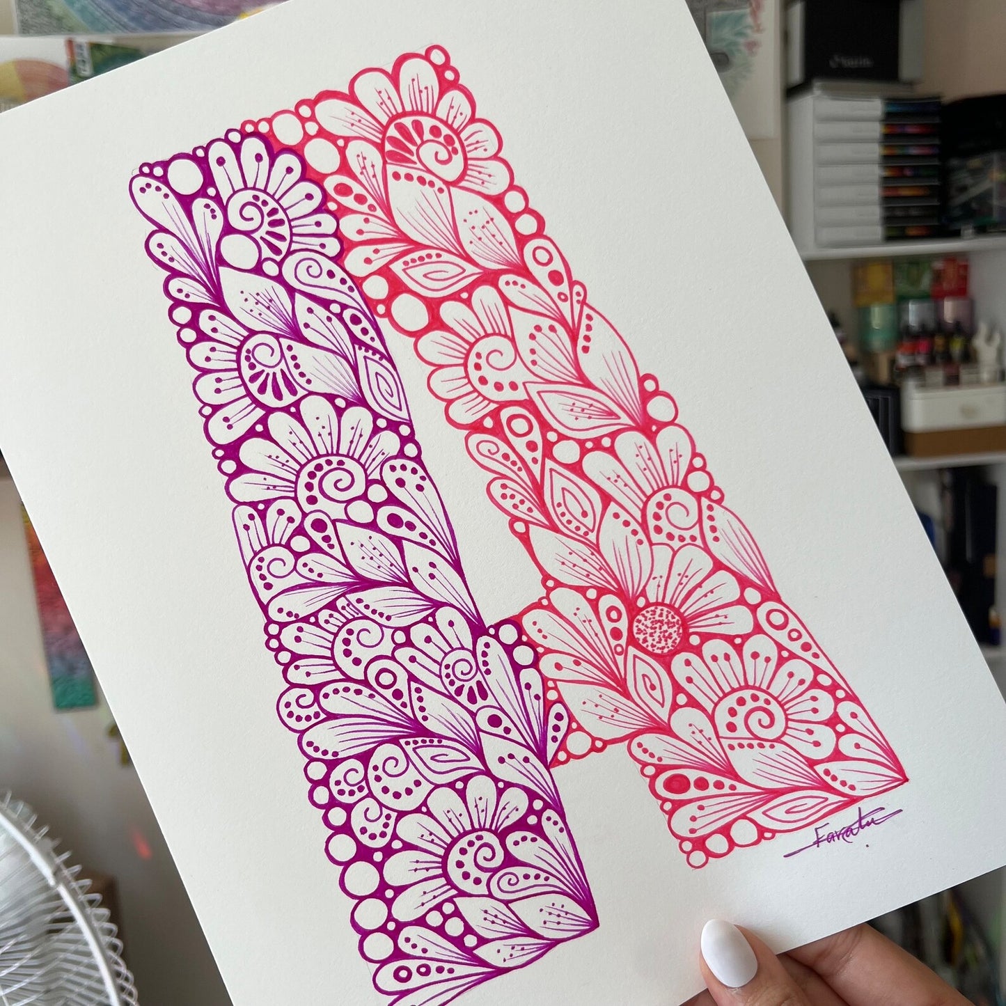 Zentangle A letter - wall decor - original drawing