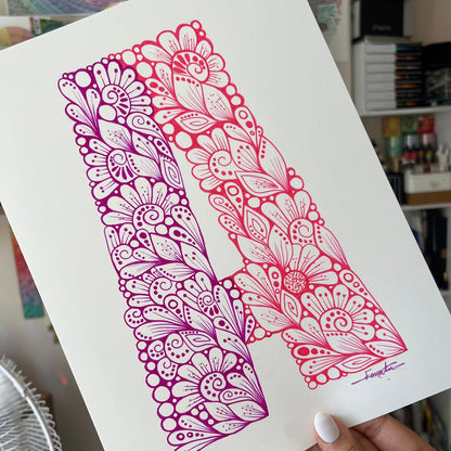 Zentangle A letter - wall decor - original drawing