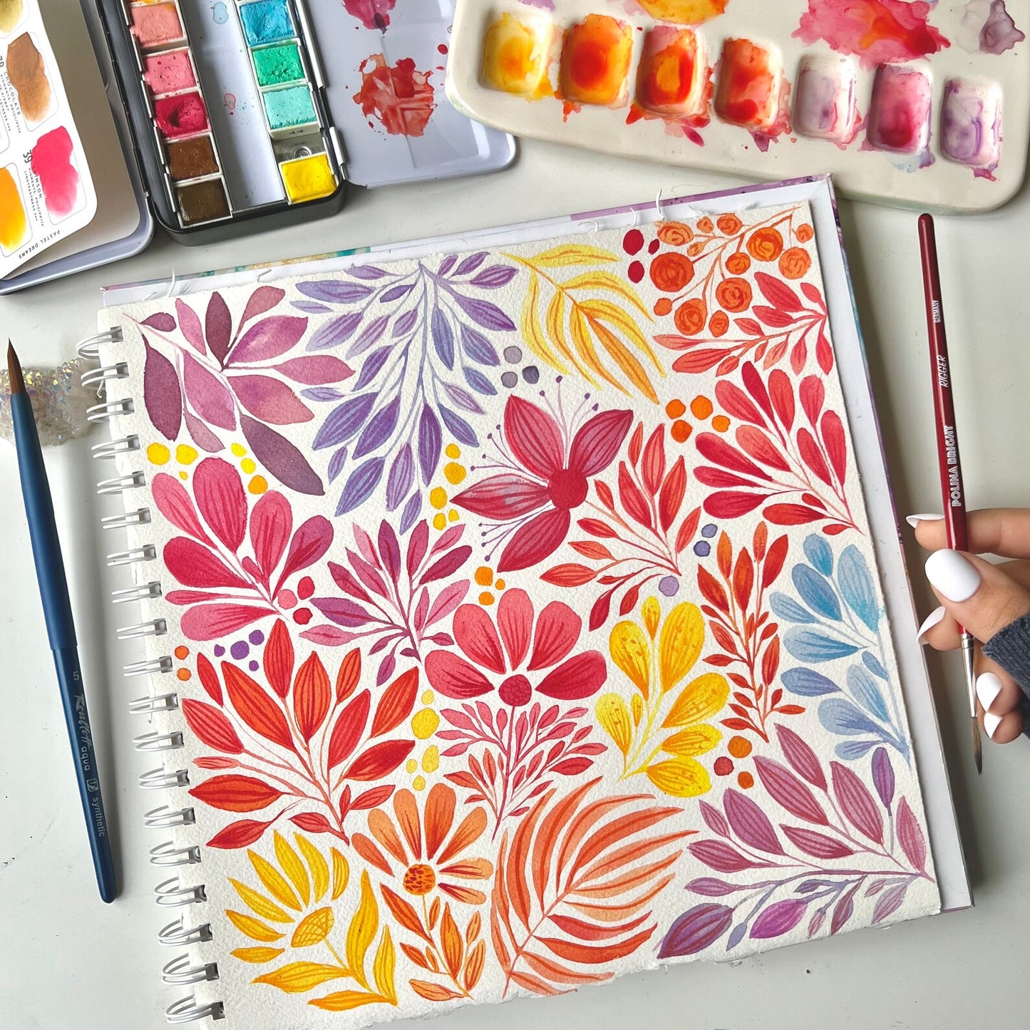 Watercolor plant doodle print