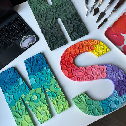 Custom floral textured wooden letter