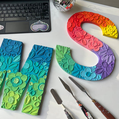 Custom floral textured wooden letter