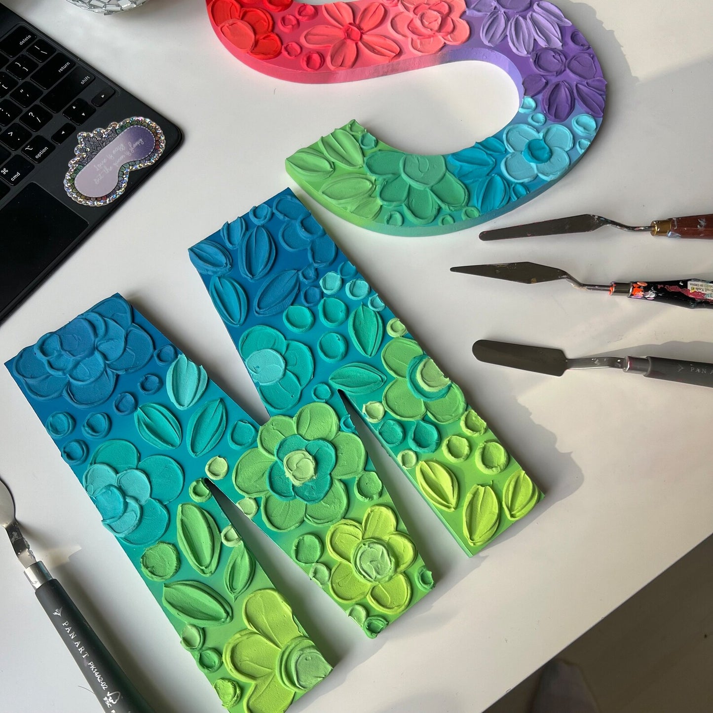 Custom floral textured wooden letter