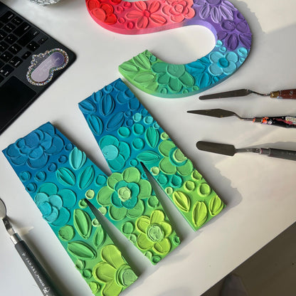 Custom floral textured wooden letter