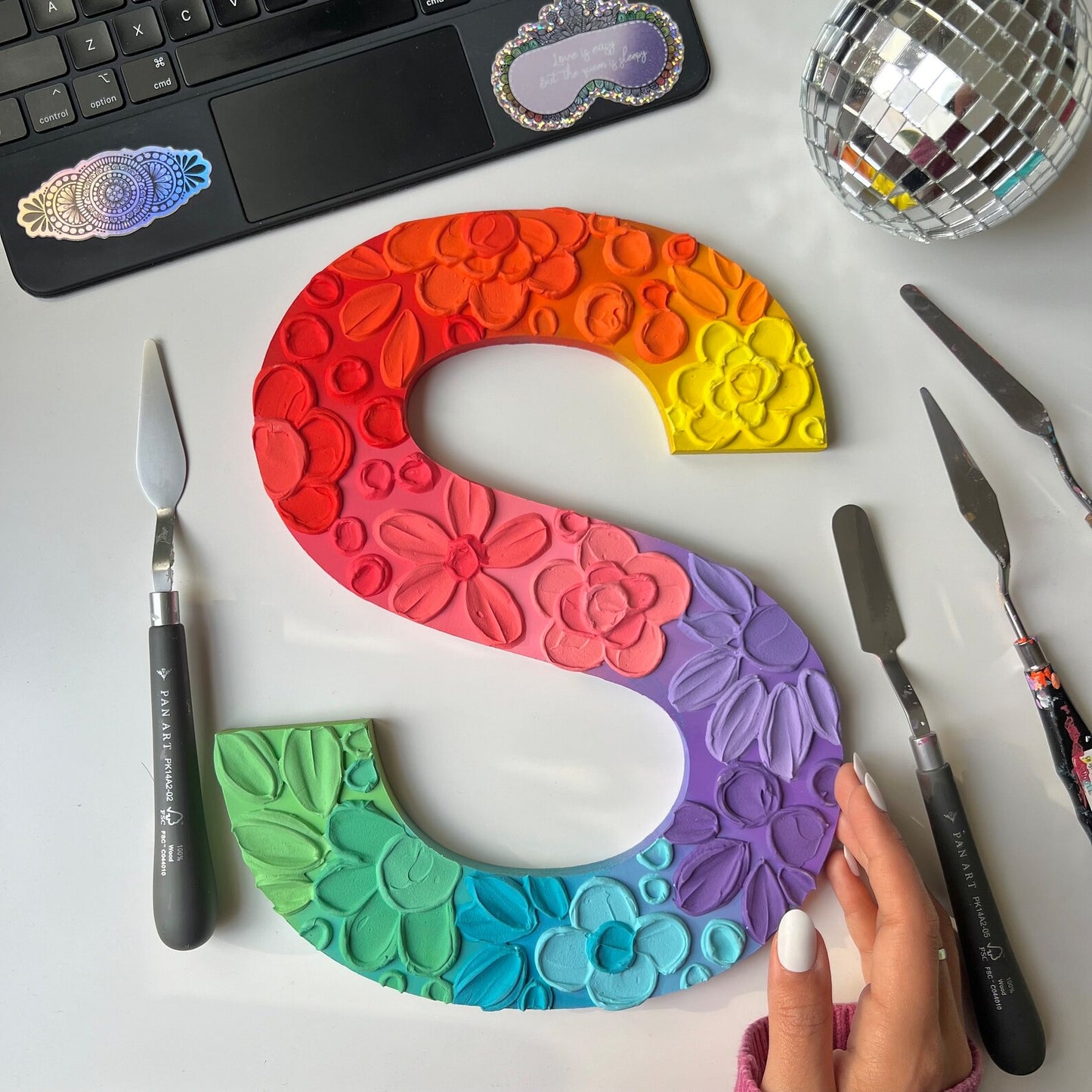 Custom floral textured wooden letter