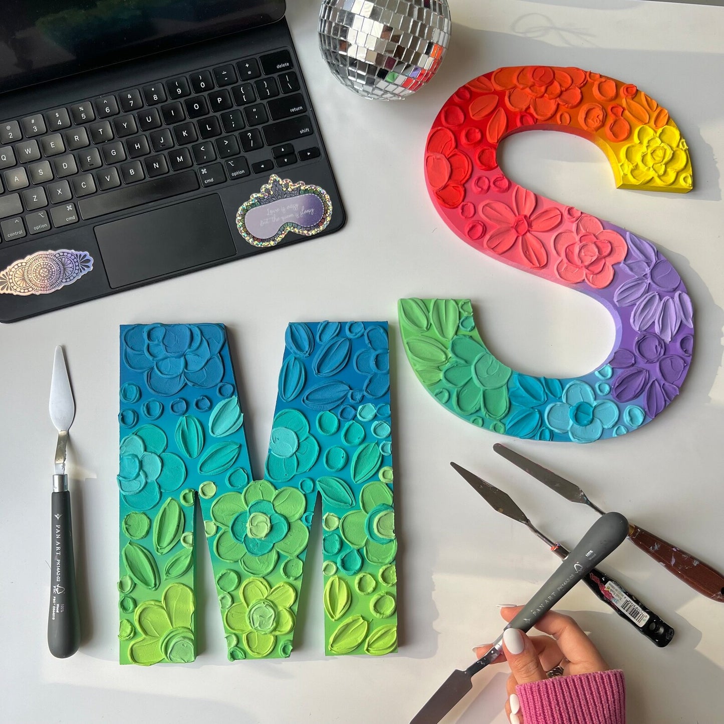 Custom floral textured wooden letter