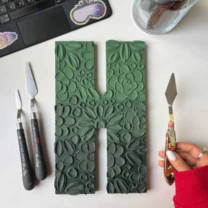 Custom floral textured wooden letter