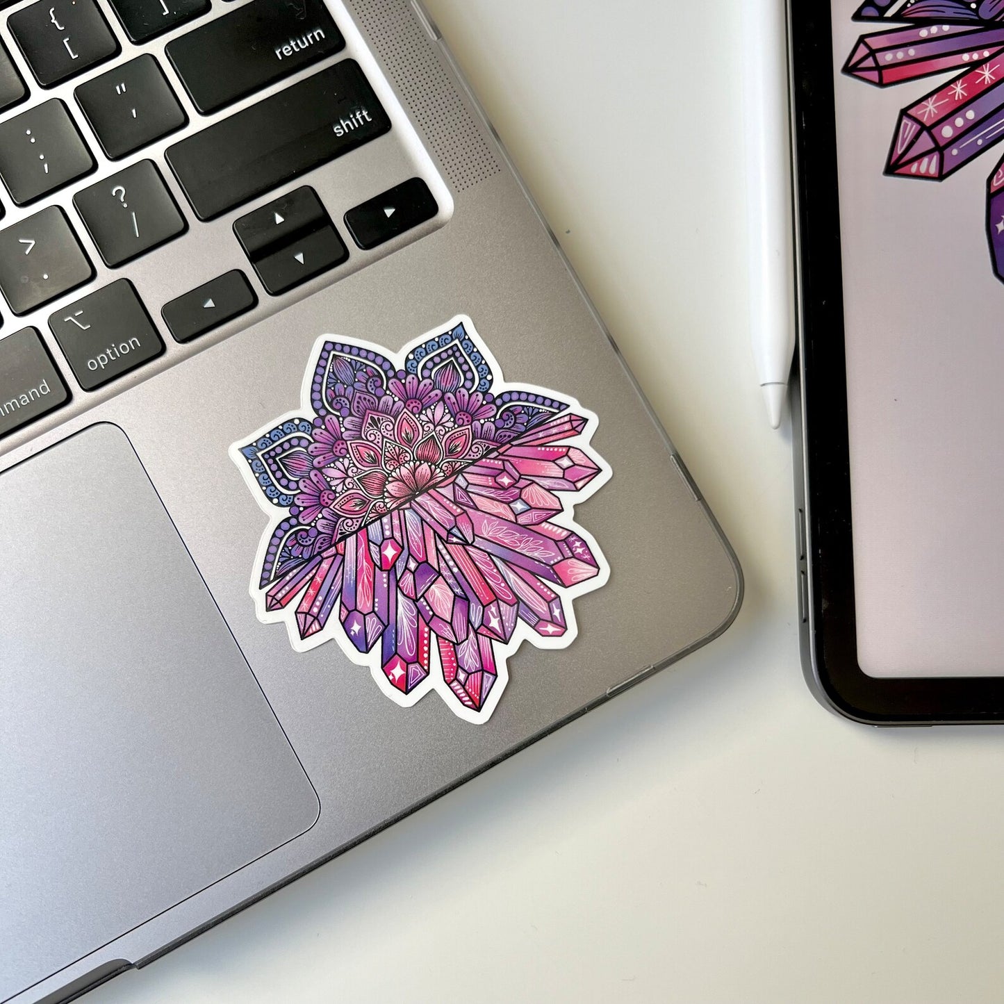 Crystal Mandala Vinyl Sticker – Waterproof Laptop Decal