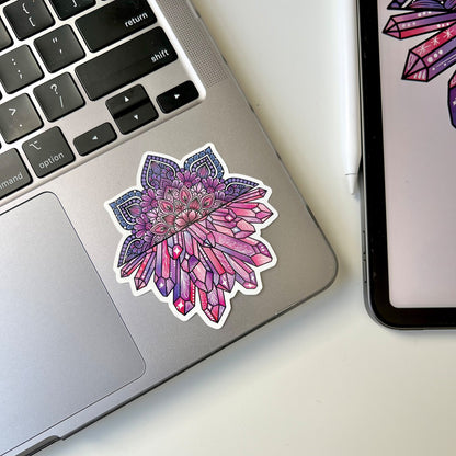 Crystal Mandala Vinyl Sticker – Waterproof Laptop Decal
