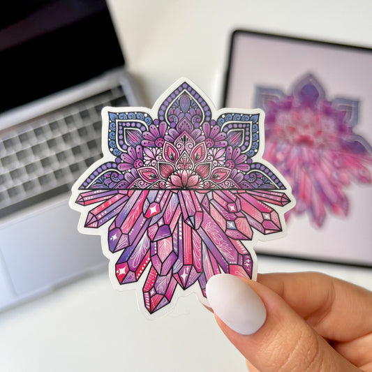 Crystal Mandala Vinyl Sticker – Waterproof Laptop Decal