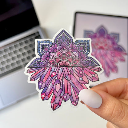 Crystal Mandala Vinyl Sticker – Waterproof Laptop Decal