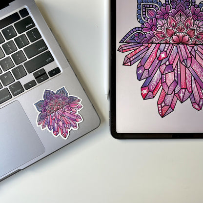 Crystal Mandala Vinyl Sticker – Waterproof Laptop Decal