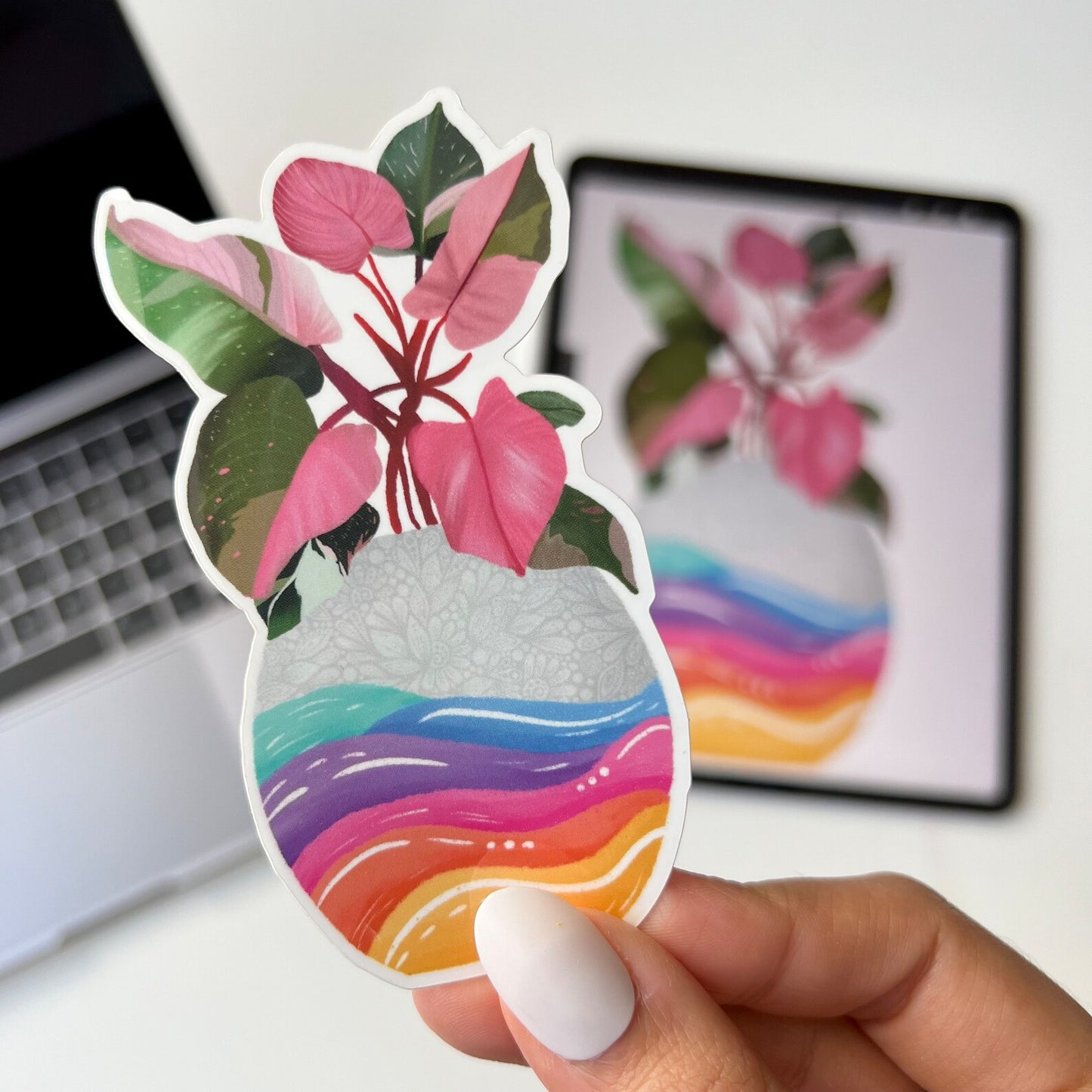 Plant in pot zentangle waterproof sticker