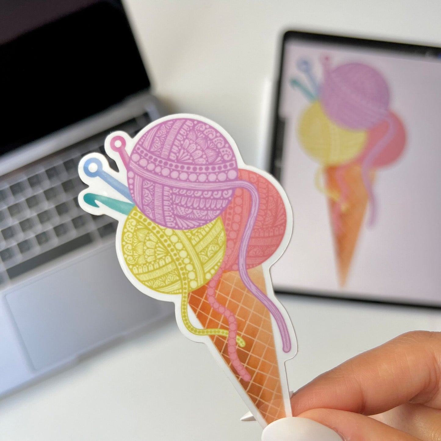 Zentangle ice cream yarn waterproof sticker