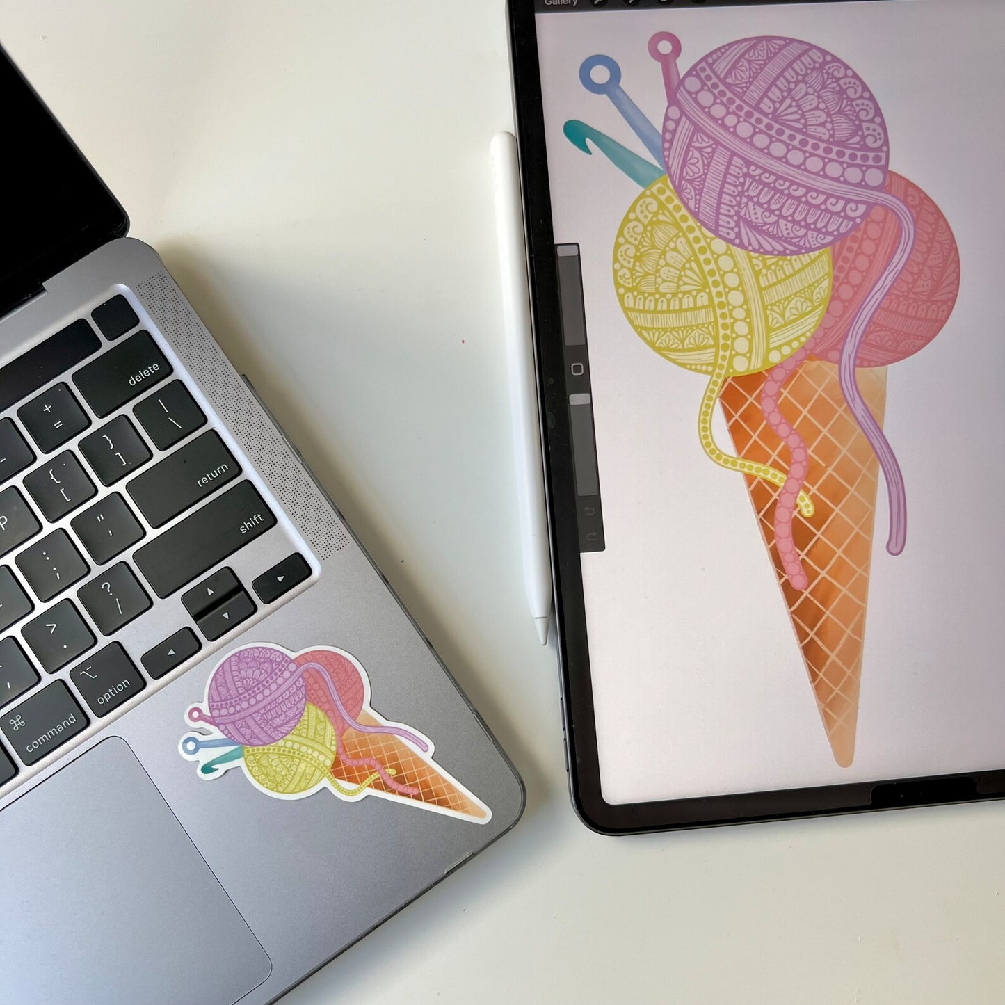 Zentangle ice cream yarn waterproof sticker