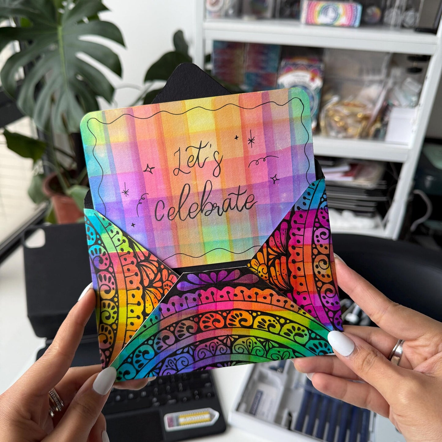 Handmade mandala and watercolor envelope