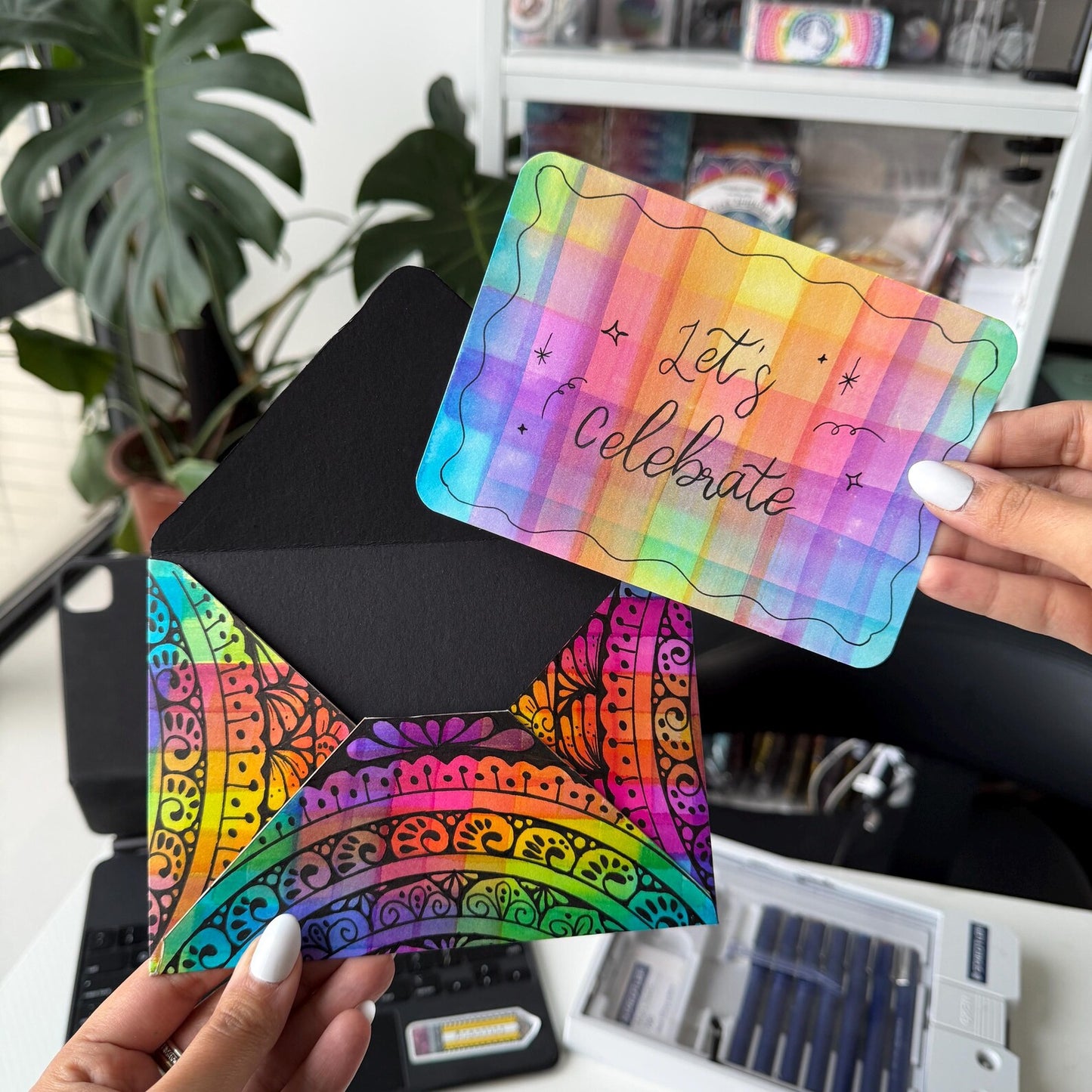 Handmade mandala and watercolor envelope