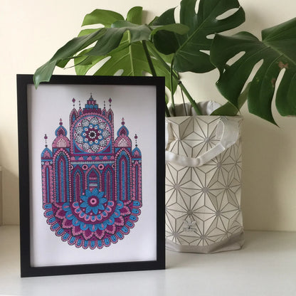 Mandala Building Art Print – Hand Drawn Wall Decor