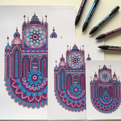 Mandala Building Art Print – Hand Drawn Wall Decor