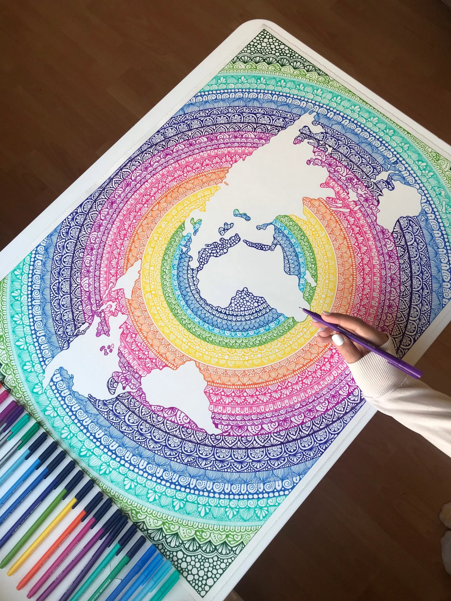 World map mandala drawing print - wall decor- world map - mandala artwork -