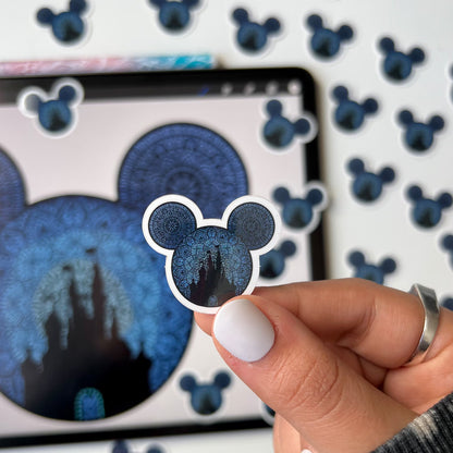 Mickey Mouse Head Waterproof Sticker - Castle Silhouette